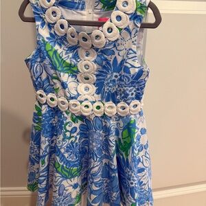 Lilly Pulitzer Blue and Green Floral Dress with White Details